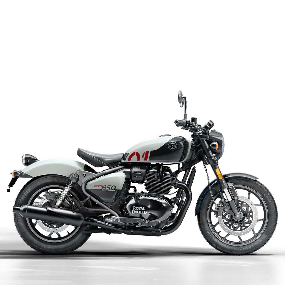 Royal Enfield Shotgun 650 in Stencil White Premium bij Lowlands Biker Store Zwolle